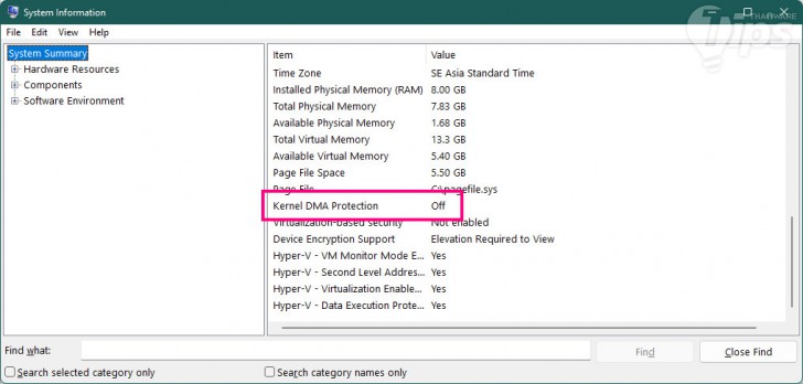 ปิดการทำงานของ Kernel DMA Protection (Disable Kernel DMA Protection)