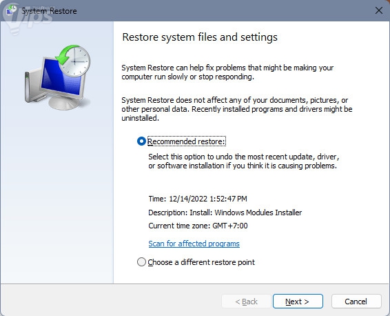 ใช้เครื่องมือกู้คืนระบบ (Use System Restore) ใช้เครื่องมือกู้คืนระบบ (Use System Restore)