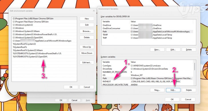 แก้ไข หรือลบ ที่อยู่ในตัวแปรสภาพแวดล้อม (Edit or Remove Path in Environment Variables)