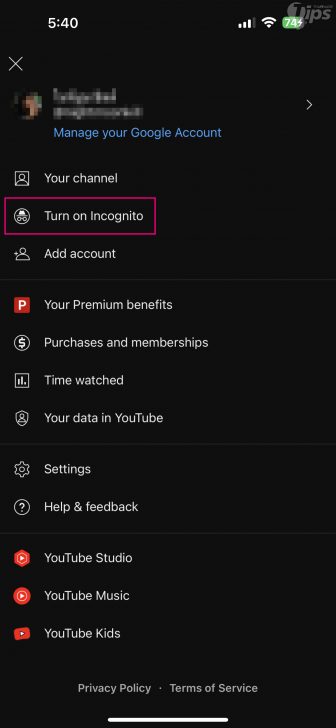 เปิด หรือปิด โหมดไม่ระบุตัวตน บนยูทูบ (Turn on or off Incognito Mode on YouTube)