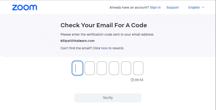 การสมัครใช้งาน Zoom One ด้วยอีเมล (How to sign up Zoom One via Email)