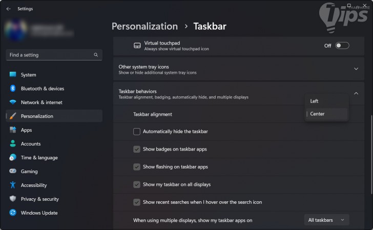 ย้ายตำแหน่งของเมนู Start (Move the Start Menu to the left)