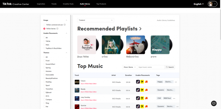 การใช้เสียงเพลงบน TikTok  (Song usage on TikTok)