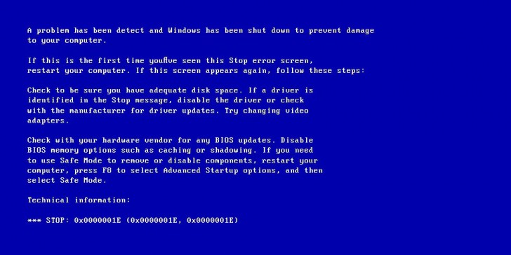 ข้อผิดพลาดจอฟ้า 0X0000001E (Kmode Exception Not Handled)
