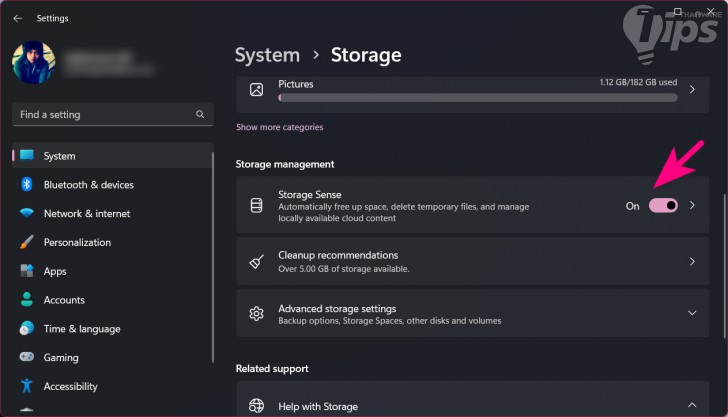 เปิดใช้งาน Storage Sense (Enable Storage Sense)