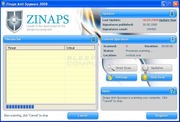 โปรแกรม ZINAPS ANTISPYWARE 2008 โปรแกรม ZINAPS ANTISPYWARE 2008