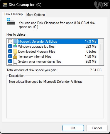 ลบไฟล์ด้วยเครื่องมือ Disk Cleanup (Use Disk Cleanup Tool)