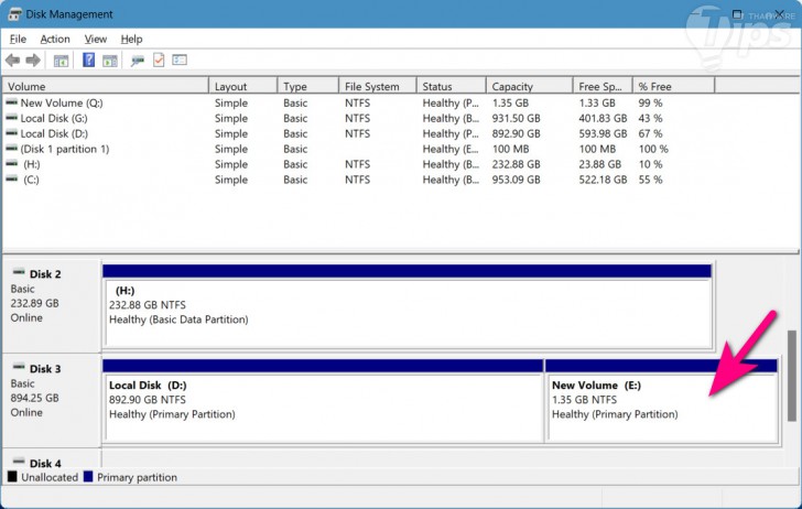 การสร้างพาร์ทิชันใหม่ ผ่าน Disk Management บน Windows