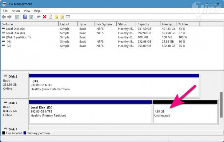 การรวมพาร์ทิชัน ผ่าน Disk Management บน Windows