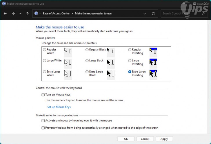 วิธีเปลี่ยนขนาด และรูปแบบ ของเคอร์เซอร์เมาส์ บน Windows