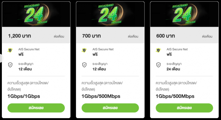 แพ็กเกจ AIS Fibre Broadband24 Package แพ็กเกจเน็ตบ้านคุณภาพ