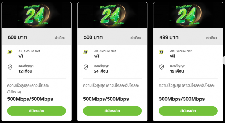 แพ็กเกจ AIS Fibre Broadband24 Package แพ็กเกจเน็ตบ้านคุณภาพ