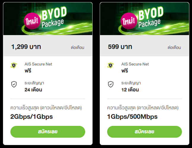 แพ็กเกจ BYOD Broadband แพ็กเกจที่ให้คุณนำอุปกรณ์ Wi-Fi Router ของตนเองมาใช้